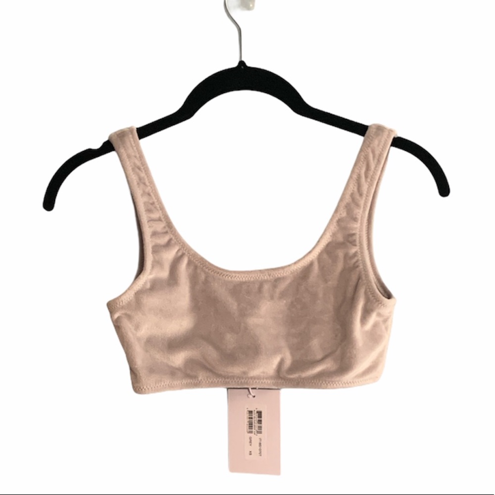 Twiin Alex Velour Bikini Top Scoop Neck Crop Top NWT Size XS Grey